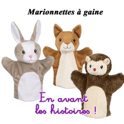 Set de 3 Marionnettes à gaine :  écureuil, lapin et hérisson - GOKI