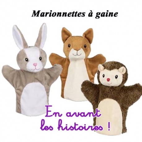 Set de 3 Marionnettes à gaine :  écureuil, lapin et hérisson