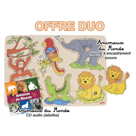 OFFRE DUO autour des ANIMAUX DU MONDE " : 1 puzzle sonore + 1 cd (Goki-Chiff-Chaff)