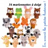 Marionnettes à doigt : Grand Assortiment 16 animaux - GOKI